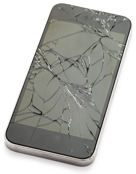 smartphone display broken white background
